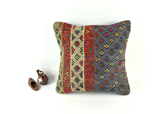 Kilim Pillow Cover 16x16 inch Handknotten Decorative Vintage Cushion Cover A2512