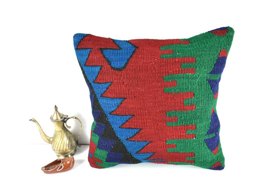 16x16 Kilim Pillow Cover Decorative Vintage Handknotten Bohemian Cushion A1692