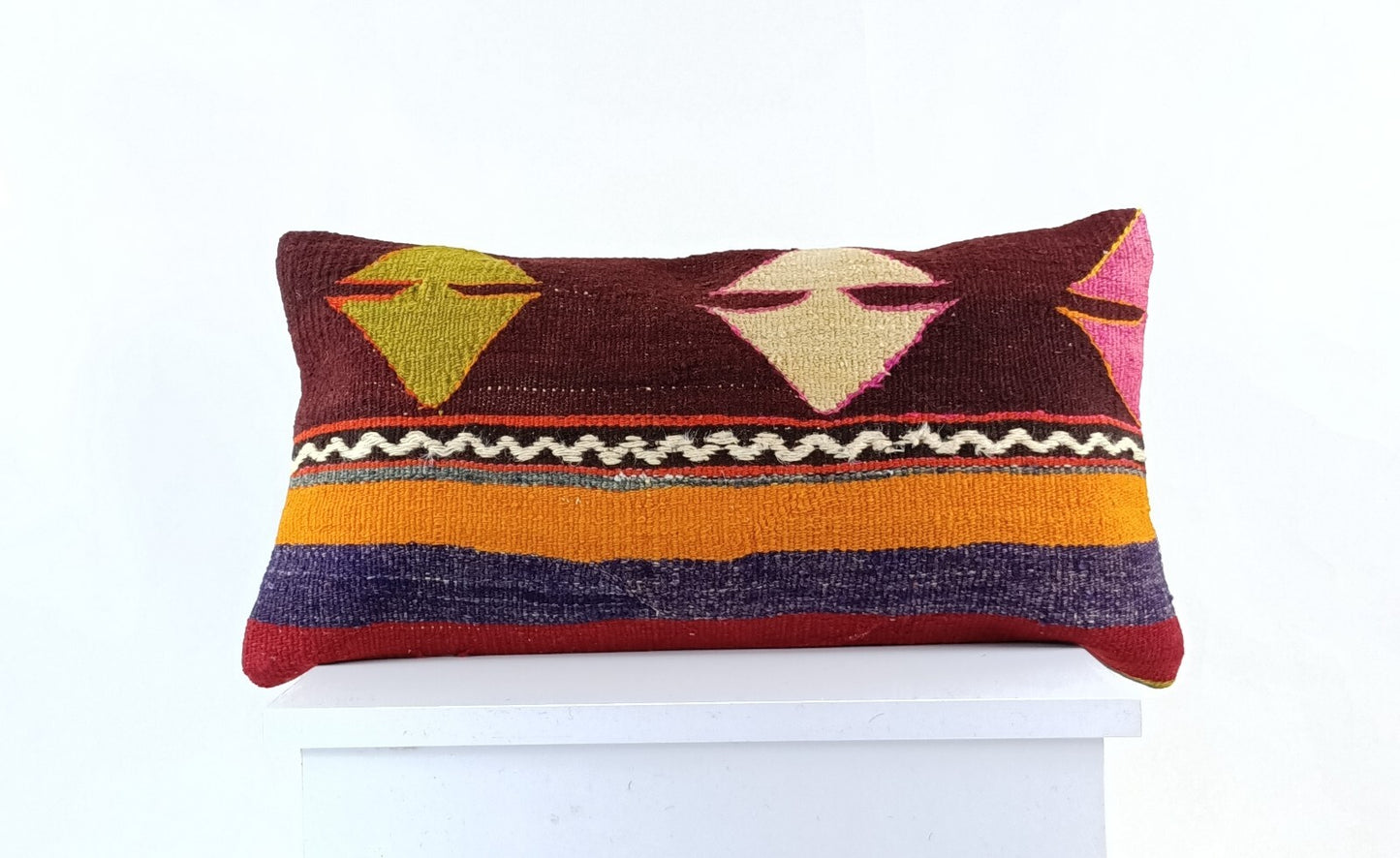 10x20 Kilim Lumbar Pillow Cover Vintage Ethnic Oushak Kilim Pillow Cover E1127