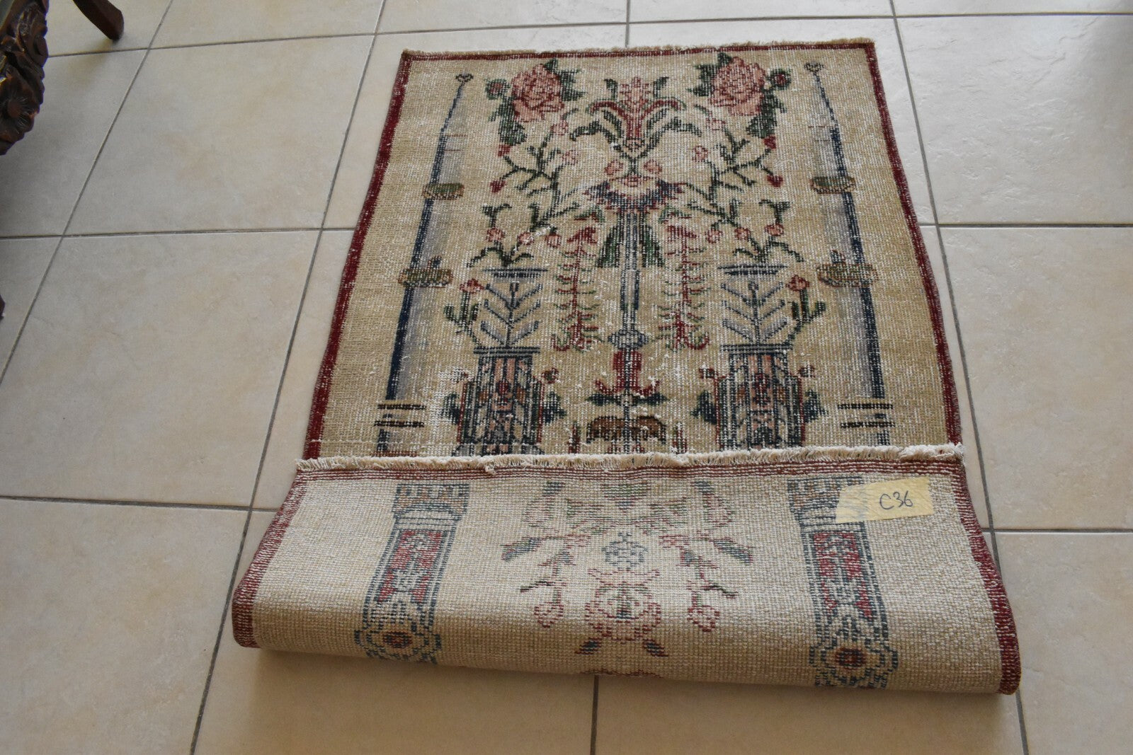 Accent Handmade Carpet 2.5x4 ft Distressed Rug Vintage Oushak Muted Runner C36