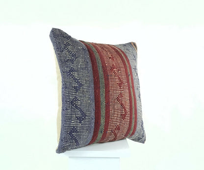 16x16 Kilim Pillow Cover Handmade Oushak Carpet Rug Wool Lumbar Cushion A437