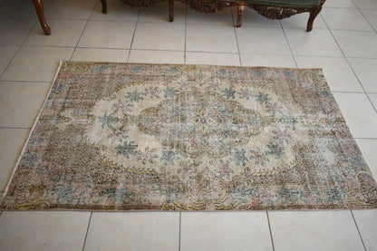 Vintage Oushak Rug 6.3x3.7 ft Turkish Floor Rug Faded Area Rug Oriental Rug U01