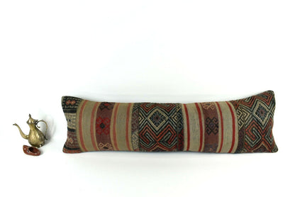 Long Kilim Pillow Cover 12x42 Handmade Oushak Rug Ethnic Ottoman Lumbar  A2083