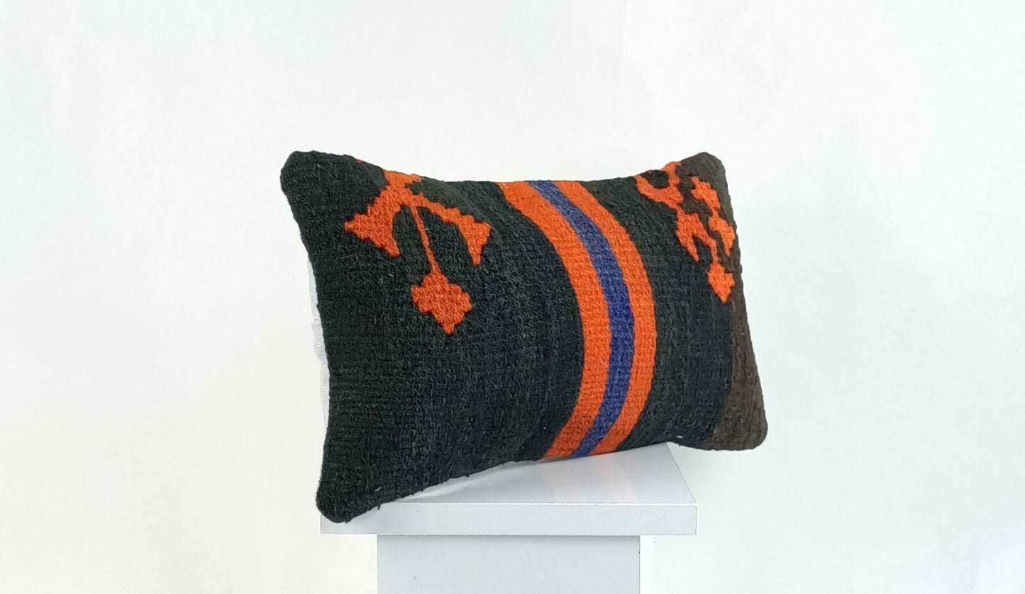 Kilim Lumbar Cover 8x16 in Handmade Oriental Rug Tribal Ethnic Pillow Case A1043