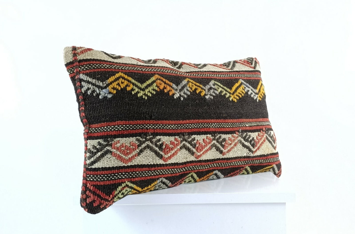 Kilim Pillow Cover 12x20 Handmade Turkish Rug Boho Ethnic Lumbar Cushion E1068