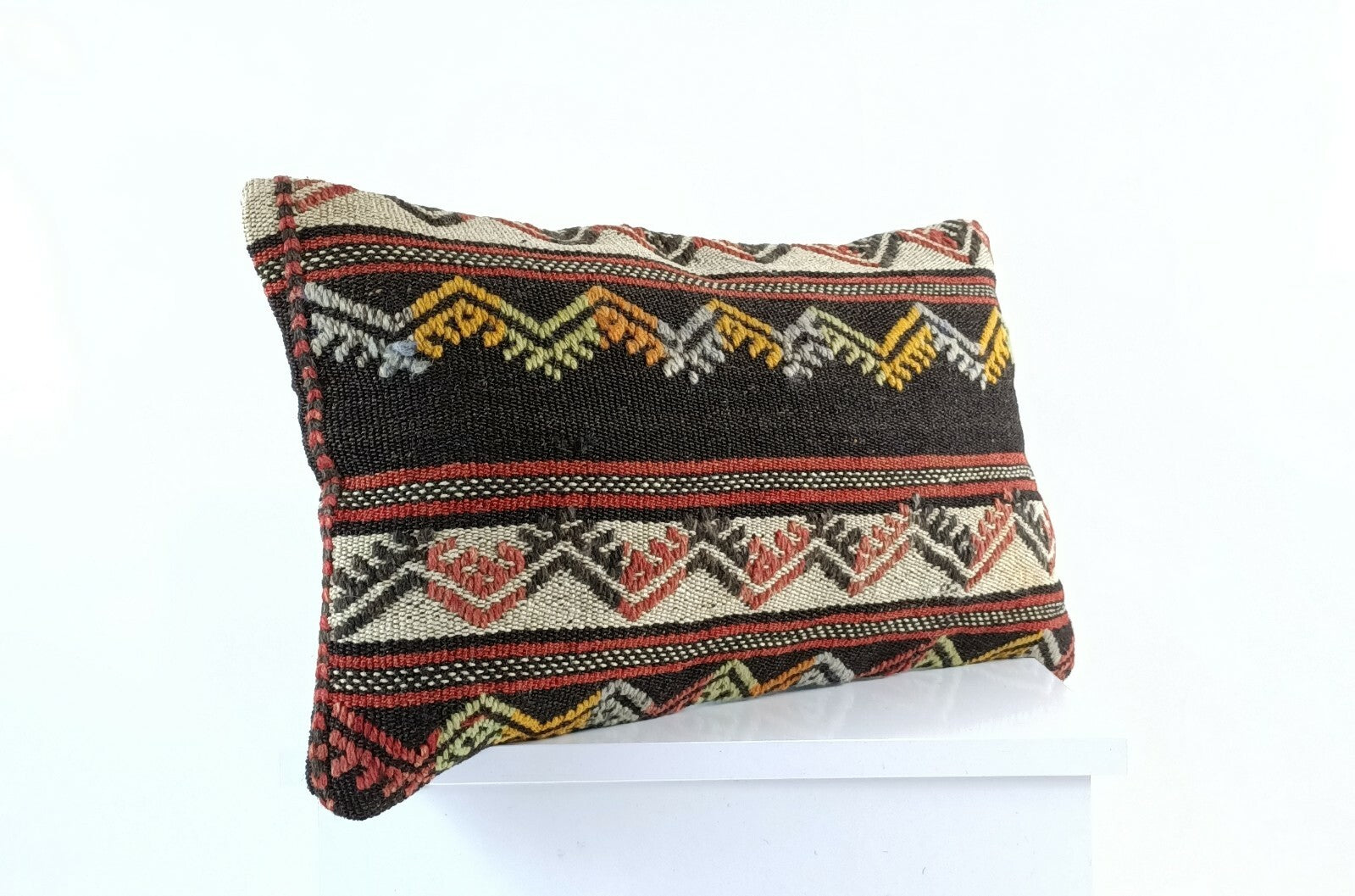 Kilim Pillow Cover 12x20 Handmade Turkish Rug Boho Ethnic Lumbar Cushion E1068