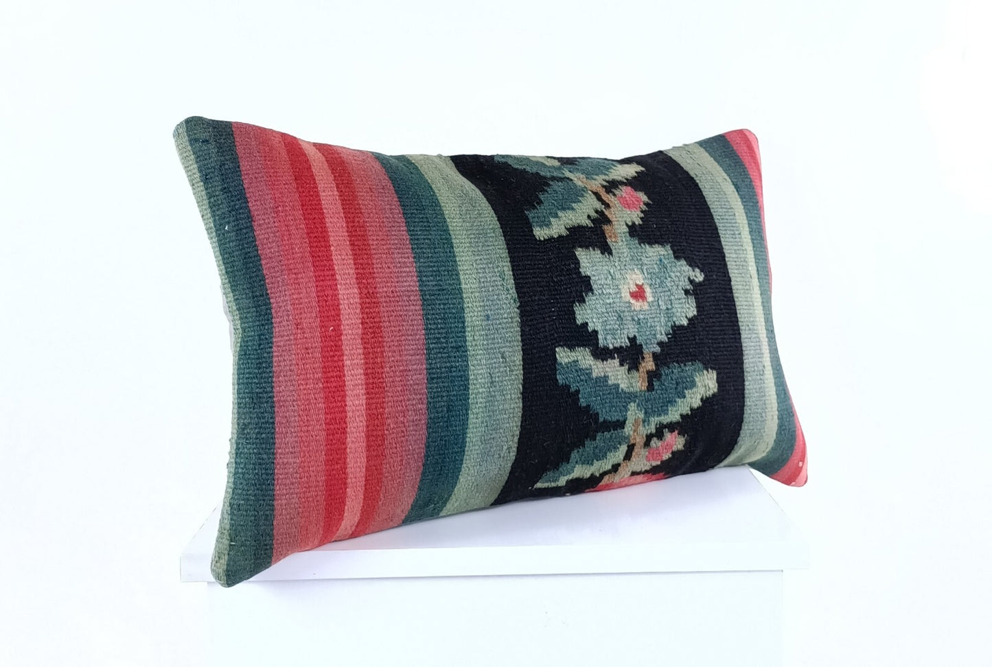 Kilim Pillow Cover 12x20 Handmade Turkish Rug Boho Ethnic Lumbar Cushion 2030