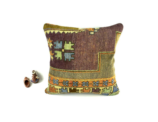 Kilim Pillow Cover 20x20 Decorative Vintage Oushak Kilim Cushion Cover A2768