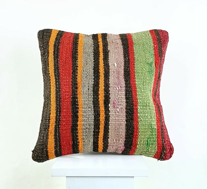 14x14 Kilim Cushion Cover Turkish Ottoman Boho Rustic Throw Pillow Case A1280