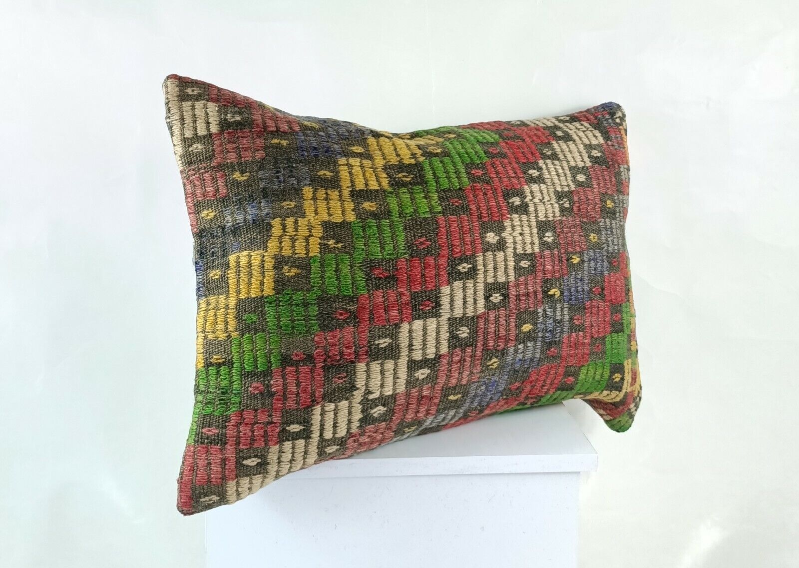 Kilim Pillow Cover 16x24 in Traditional Handmade Anatolian Lumbar Cushion  E1278