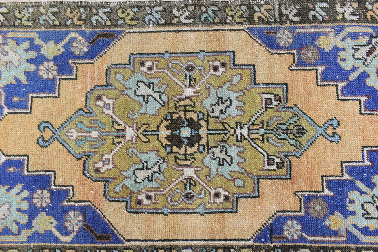 Turkish Runner 3.1x1.8 ft Vintage Small Rug Oushak Runner Anatolian Mini Rug Y60