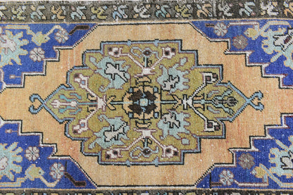 Turkish Runner 3.1x1.8 ft Vintage Small Rug Oushak Runner Anatolian Mini Rug Y60