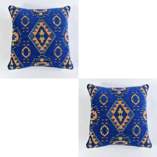 2 pcs/set Kilim Design Blue Pillow Cover Throw Cushion Sofa Couch Tribal Lumbar