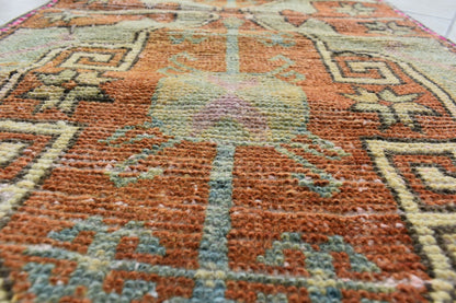 Turkish Runner 3.4x1.6 ft Mini Anatolian Rug Vintage Runner Turkish Runner Y107