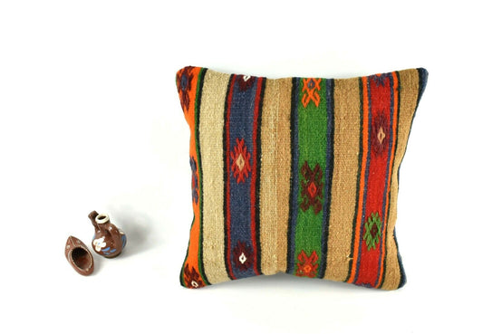 16x16 Kilim Pillow Cover Decorative Vintage Handknotten Bohemian Cushion A2484