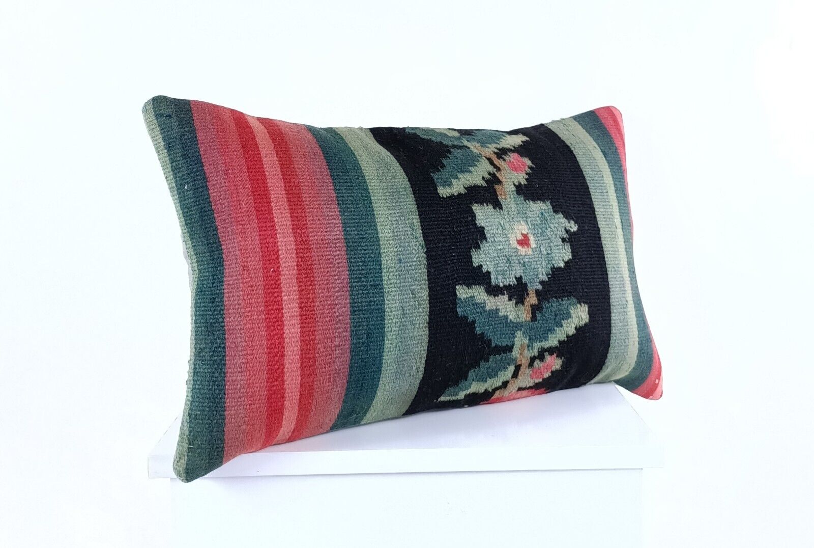 Kilim Pillow Cover 12x20 Handmade Turkish Rug Boho Ethnic Lumbar Cushion 2030