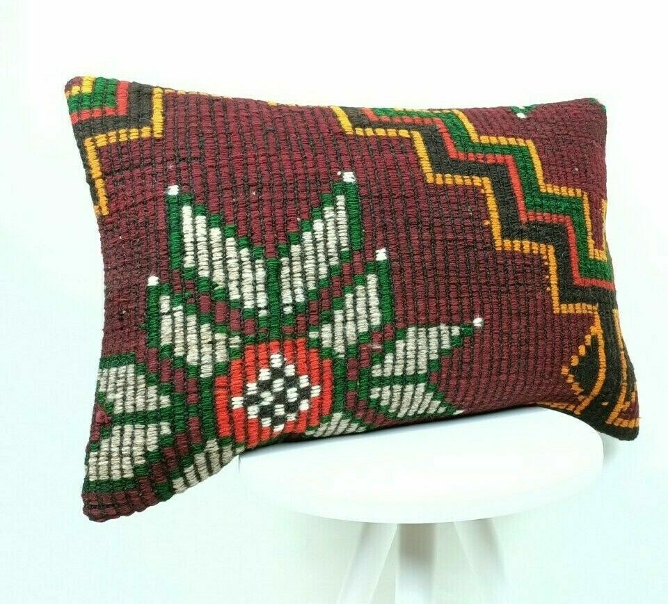 Handmade Kilim Pillow Cover 16x24 Vintage Rug Tribal Ethnic Bohemian Lumbar E473