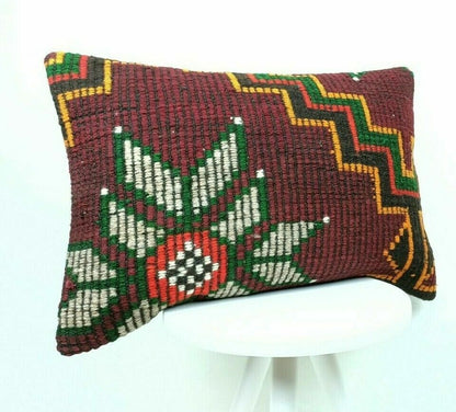 Handmade Kilim Pillow Cover 16x24 Vintage Rug Tribal Ethnic Bohemian Lumbar E473