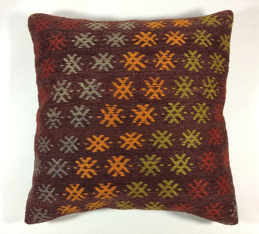 Kilim Pillow Cover 18x18 Vintage Turkish Rug Boho Handmade Lumbar Cushion A106