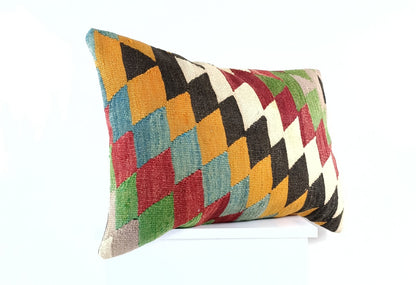 Kilim Pillow Cover 16x24 Tribal Vintage Turkish Carpet Lumbar Pillow Cover 1958