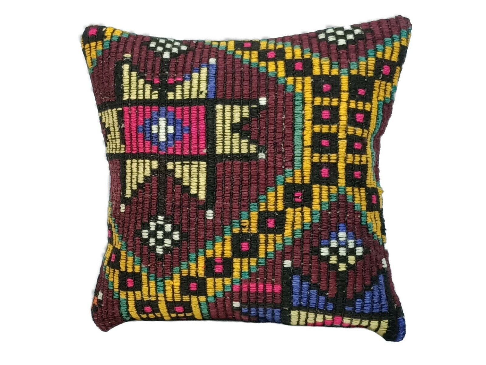 Kilim Pillow Cover 16x16 Handmade Vintage Wool Lumbar Tribal Ethnic Cushion E149