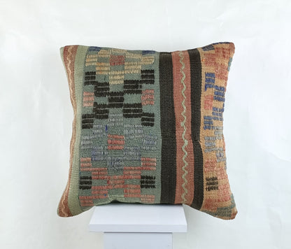 18"x18" Kilim Pillow Cover  Handmade Turkish Vintage Cushion Tribal Lumbar 2669