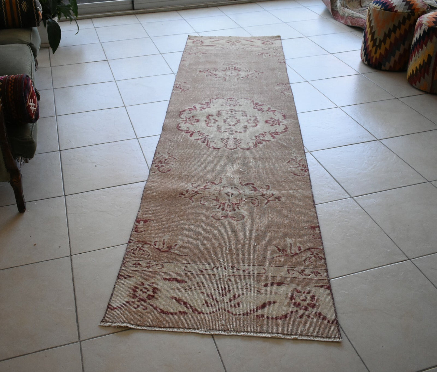 Oushak Runner 10x2.6 ft Handwoven Turkish Runner Vintage Runner Floor Rug R05