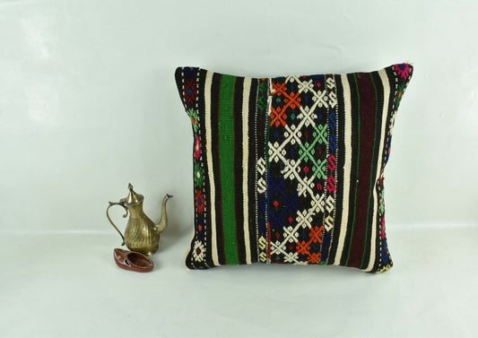 18"x18" Kilim Pillow Cover  Handmade Turkish Vintage Cushion Tribal Lumbar 3030