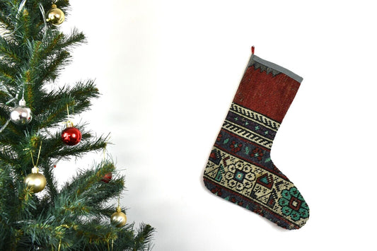 Kilim Christmas Stocking Vintage Rug Stocking Ethnic Decorative Xmas Socks S676