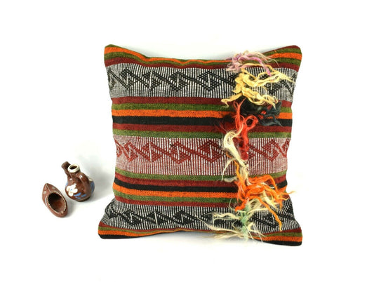 16x16 Kilim Pillow Cover Decorative Vintage Handknotten Bohemian Cushion A2467