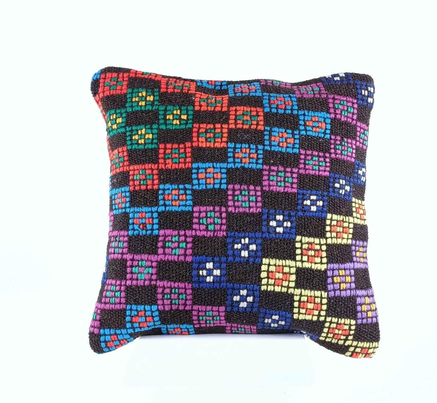 Turkish Handmade Kilim Pillow Cover 16x16 Home Decorative Wool Throw Lumbar A620