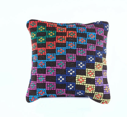 Turkish Handmade Kilim Pillow Cover 16x16 Home Decorative Wool Throw Lumbar A620