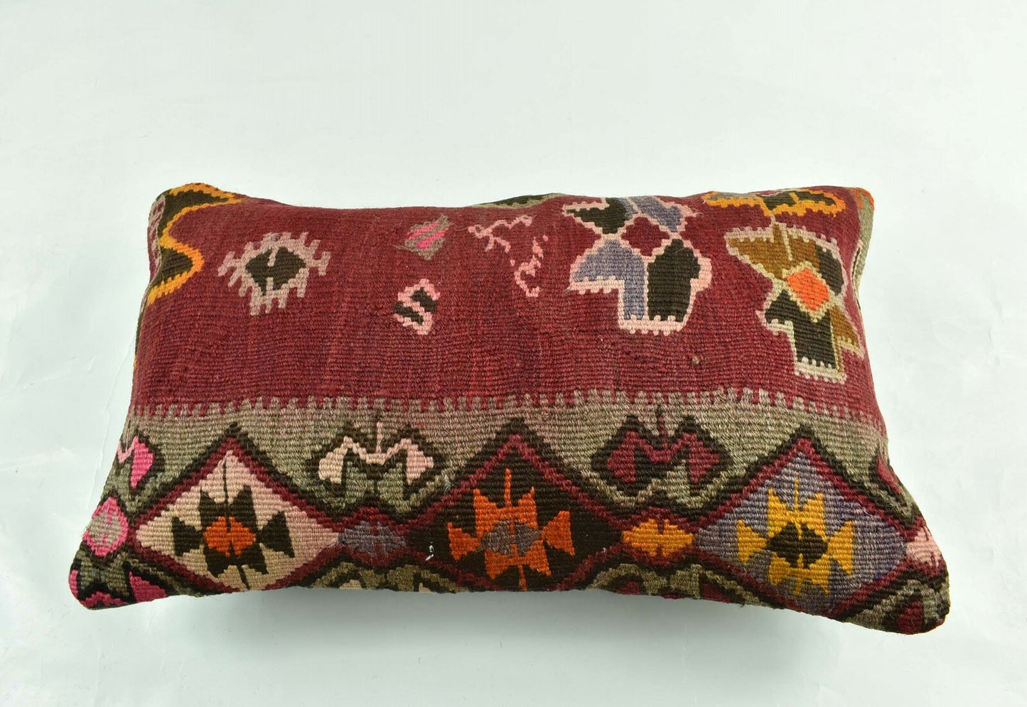 Kilim Pillow Cover 12x20 Turkish Handmade Vintage Couch Lumbar Cushion  A1814