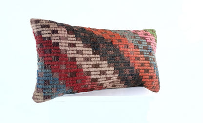 Handmade Turkish Kilim Pillow Cover 12x24 Ethnic Boho Sofa Lumbar Cushion E1015