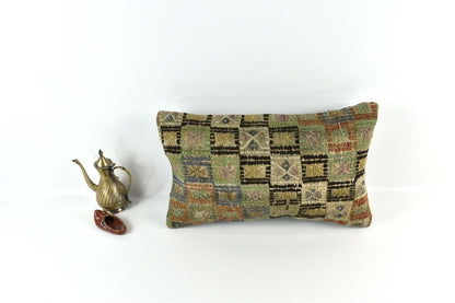 Kilim Pillow Cover 12x20 Handmade Turkish Rug Boho Ethnic Lumbar Cushion 3330