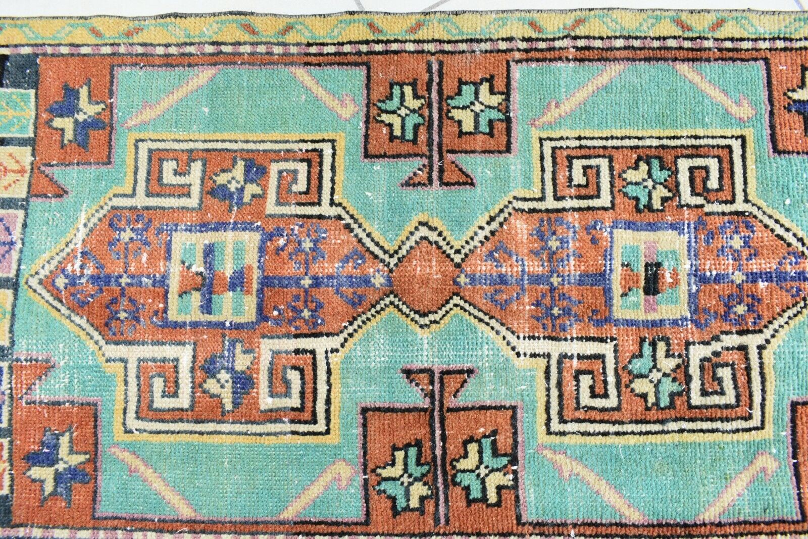 Oushak Runner 3.8x1.9 ft Vintage Turkish Rug Small Runner Anatolian Rug Y58