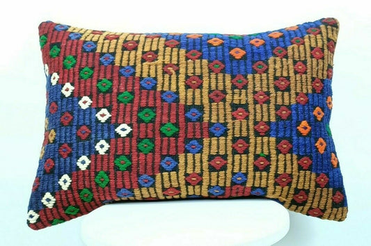 Handmade Kilim Pillow Cover 16x24 Vintage Rug Tribal Ethnic Bohemian Lumbar E466