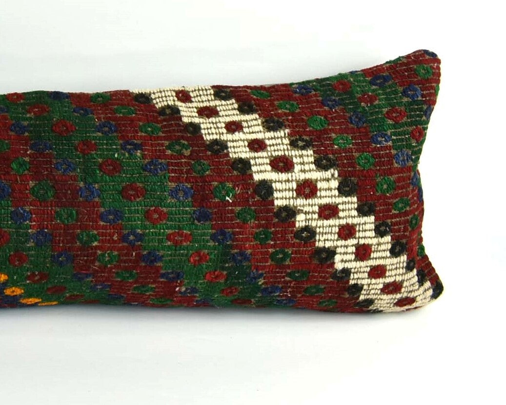 Handmade Kilim Pillow Cover 12x48 Turkish Vintage Lumbar Pillow Cover  A2157
