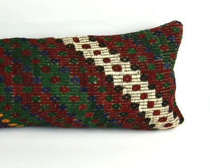 Handmade Kilim Pillow Cover 12x48 Turkish Vintage Lumbar Pillow Cover  A2157
