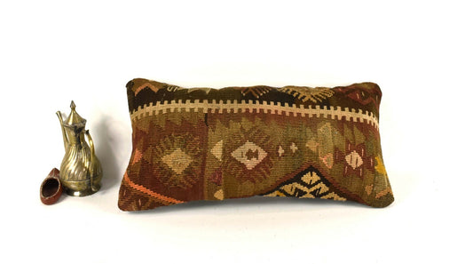 Kilim Lumbar Pillow Cover 10x20 Decorative Sofa Couch Handmade Cushion A2257