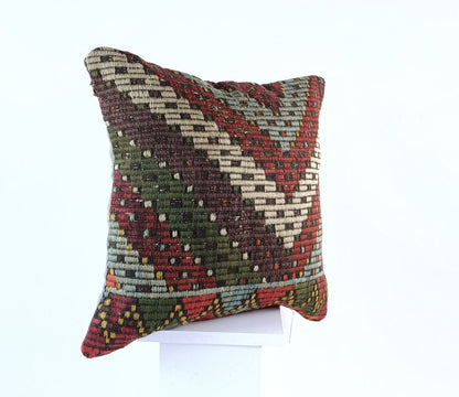 18"x18" Kilim Pillow Cover  Handmade Turkish Vintage Cushion Tribal Lumbar 1845