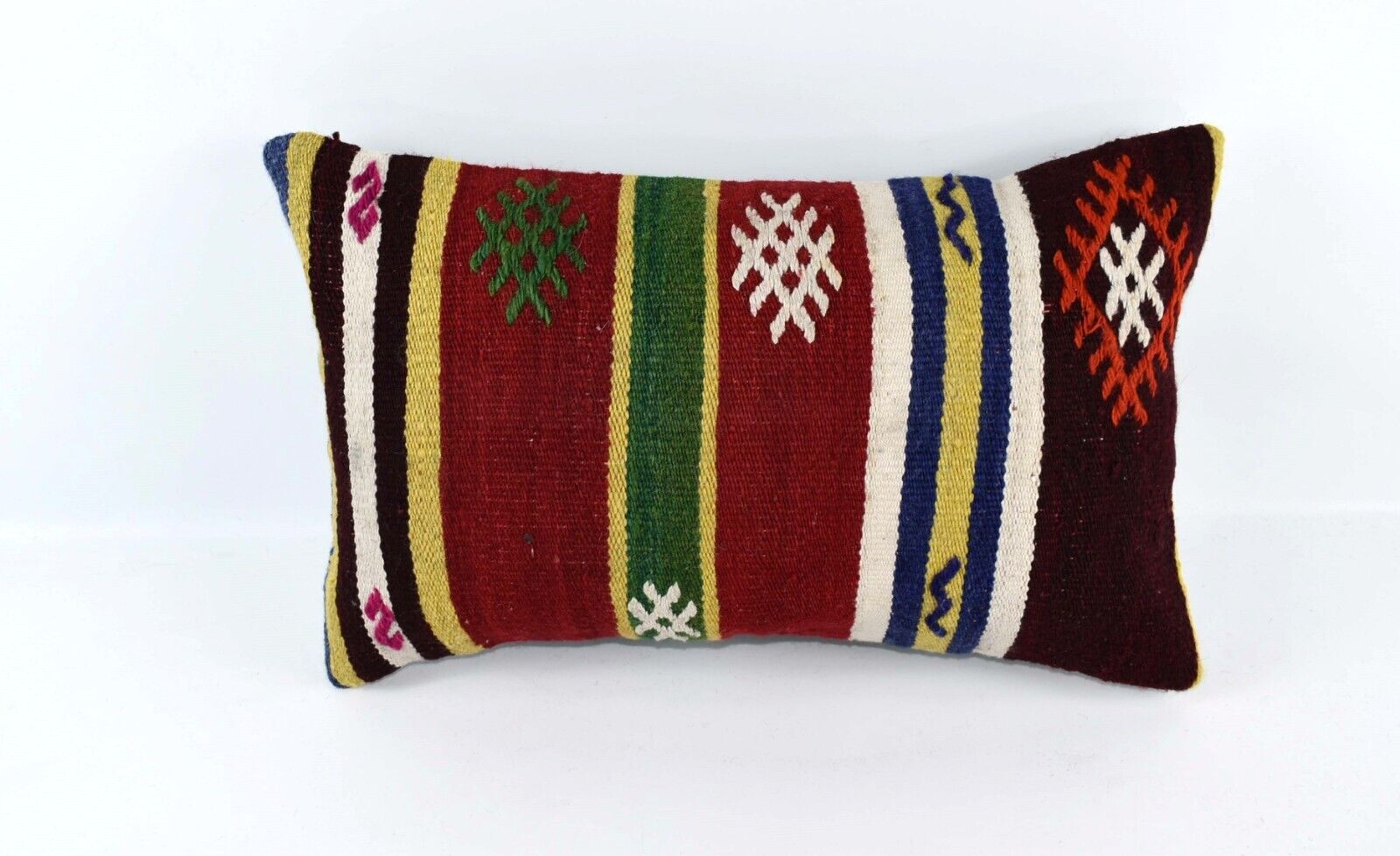 Kilim Pillow Cover 12x20 Handmade Turkish Rug Boho Ethnic Lumbar Cushion 4428