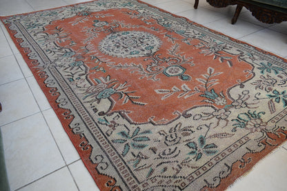 Large Turkish Rug 9.2x5.2 ft Vintage Rug Faded Oushak Rug Living Room Carpet B23