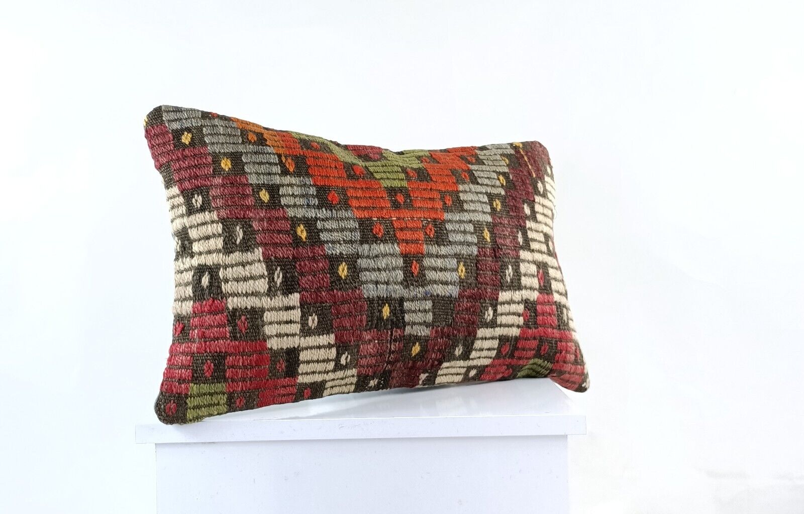 Kilim Pillow Cover 12x20 Turkish Handmade Sofa Couch Floor Lumbar Cushion E1059