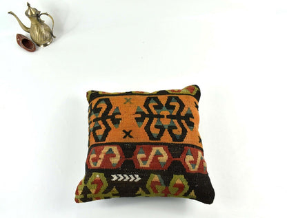 14"x14" Kilim Pillow Cover Handmade Turkish Tribal Ethnic Boho Rug Cushion 3475