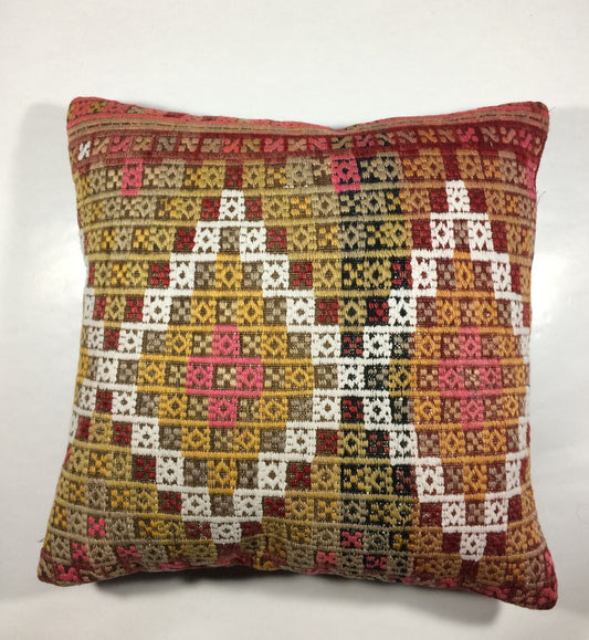 18"x18" Kilim Pillow Cover  Handmade Turkish Vintage Cushion Tribal Lumbar 686