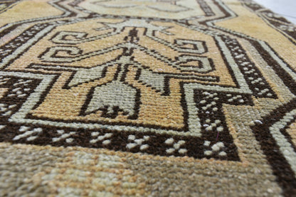 Vintage Runner 2.9x1.4 ft Mini Turkish Rug Oushak Runner Anatolian Runner Y103