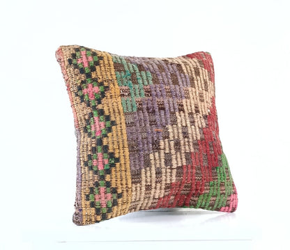 14"x14" Kilim Pillow Cover Handmade Turkish Tribal Ethnic Boho Rug Cushion E1302