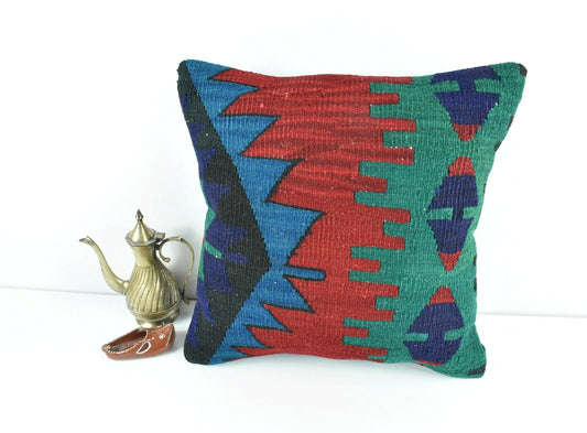  Kilim Pillow Cover 16x16 Decorative Vintage Handmade Bohemian Cushion A1659