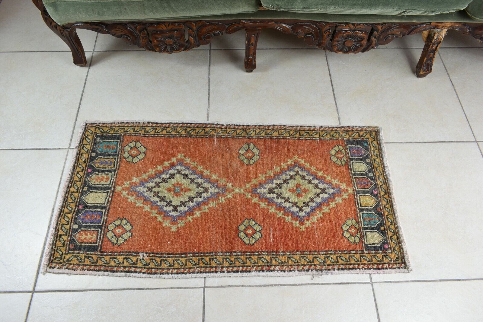 3x1.5 ft Anatolian Runner Small Vintage Rug Oushak Runner Mini Turkish Rug Y80